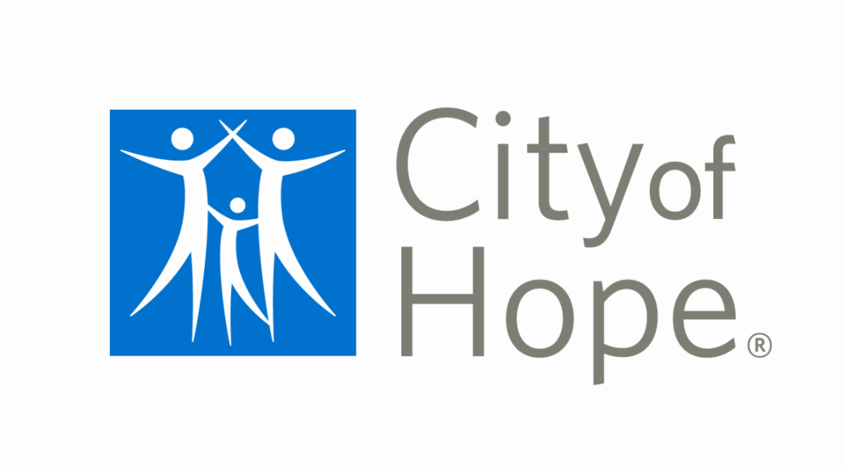 a logo for the city of hope with a blue square