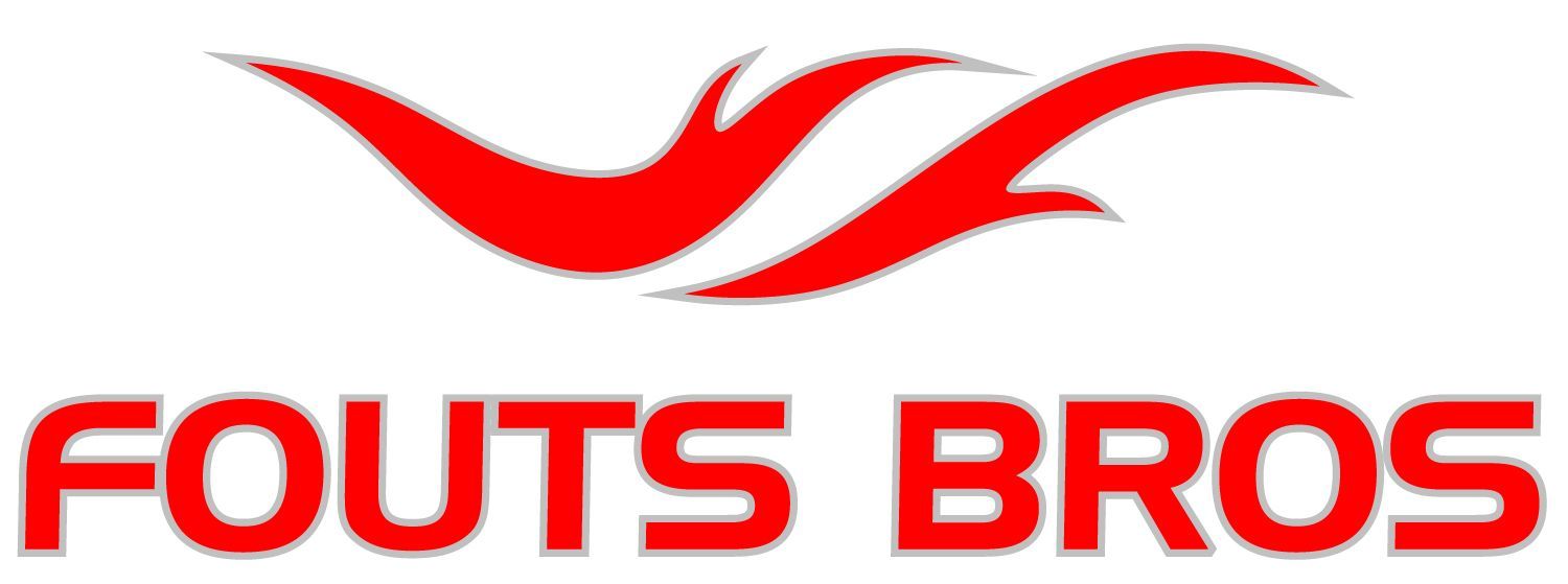 a logo for fouts bros with a red bird on it