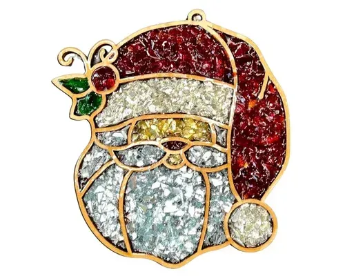Sparkling Santa Claus brooch with red, green, and silver rhinestones in gold trim