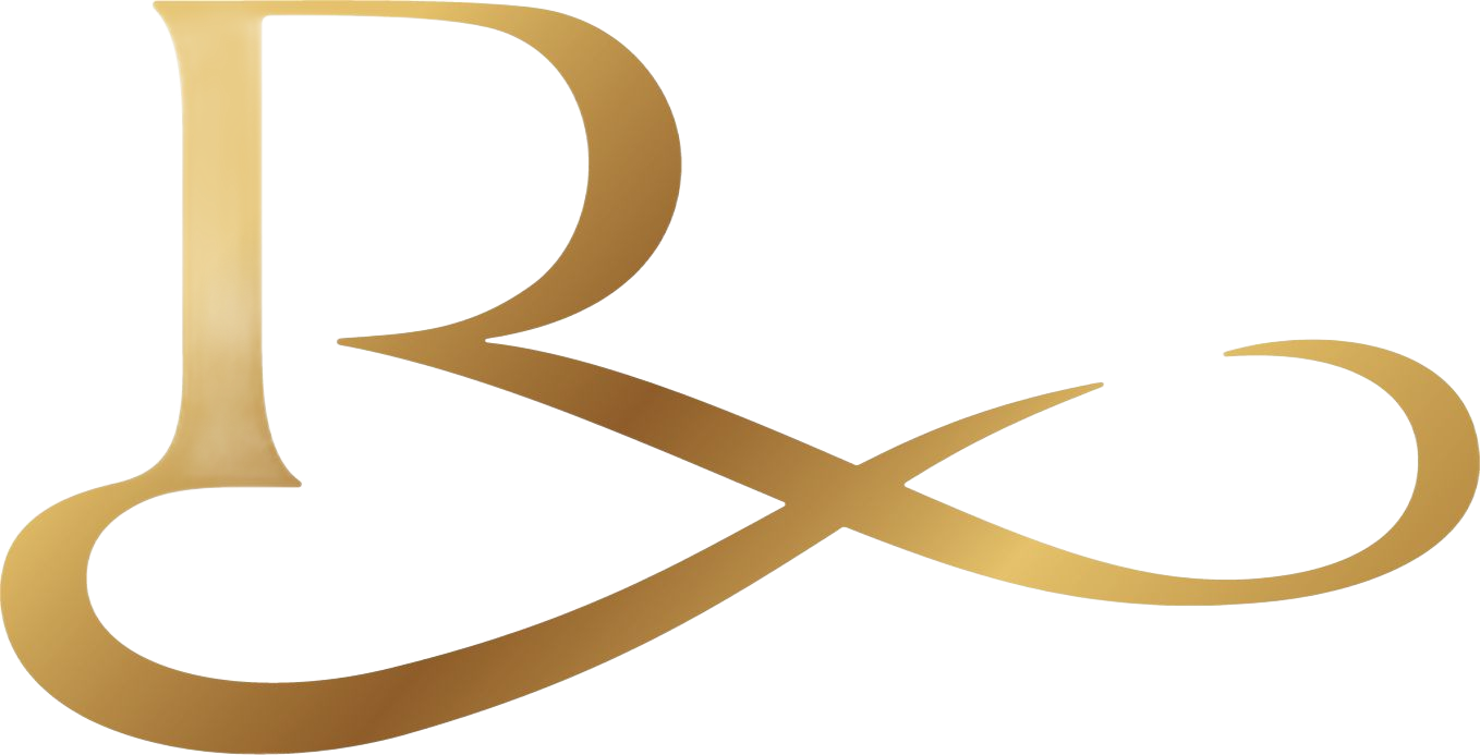 Gold stylized letter R with an elegant looping flourish on a white background
