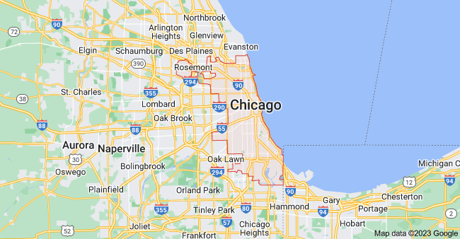 A map of chicago is shown on a google map.
