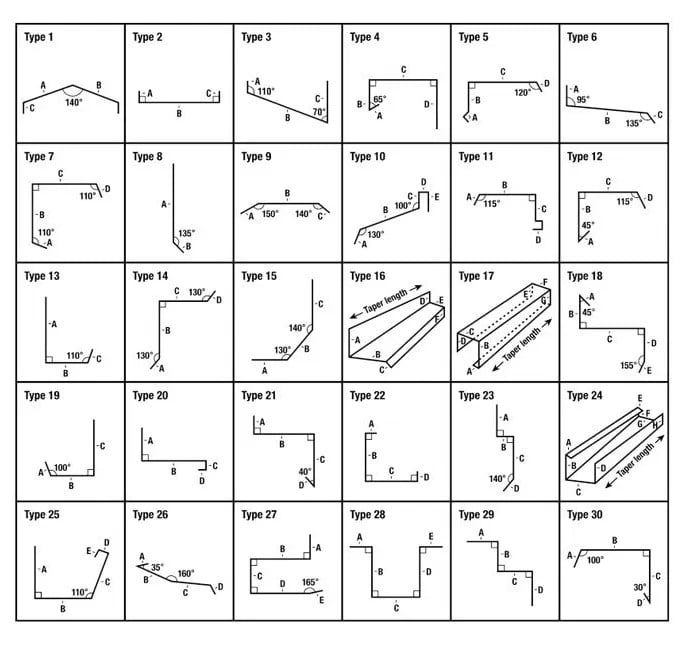 Angle Chart Of Gutter Angle Chart & Custom Trims Commonly Used in Roofing and Construction.