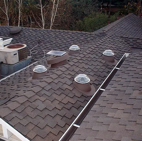 A roof with a lot of skylights on it