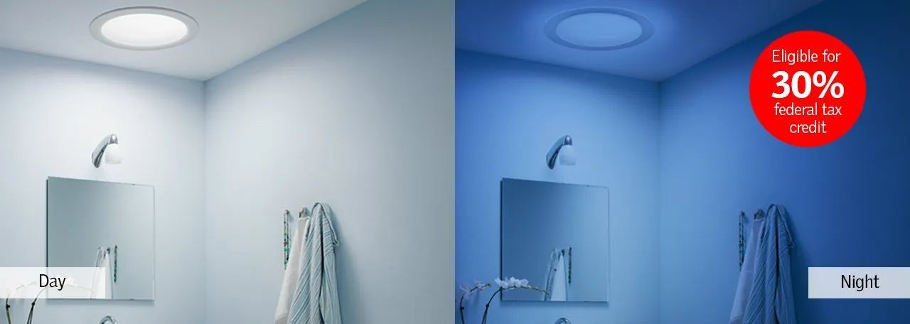 Sun Tunnel Day and Night Light Impact of Sun Tunnel Shown in Day and Night Light in a Room in Chicago, IL