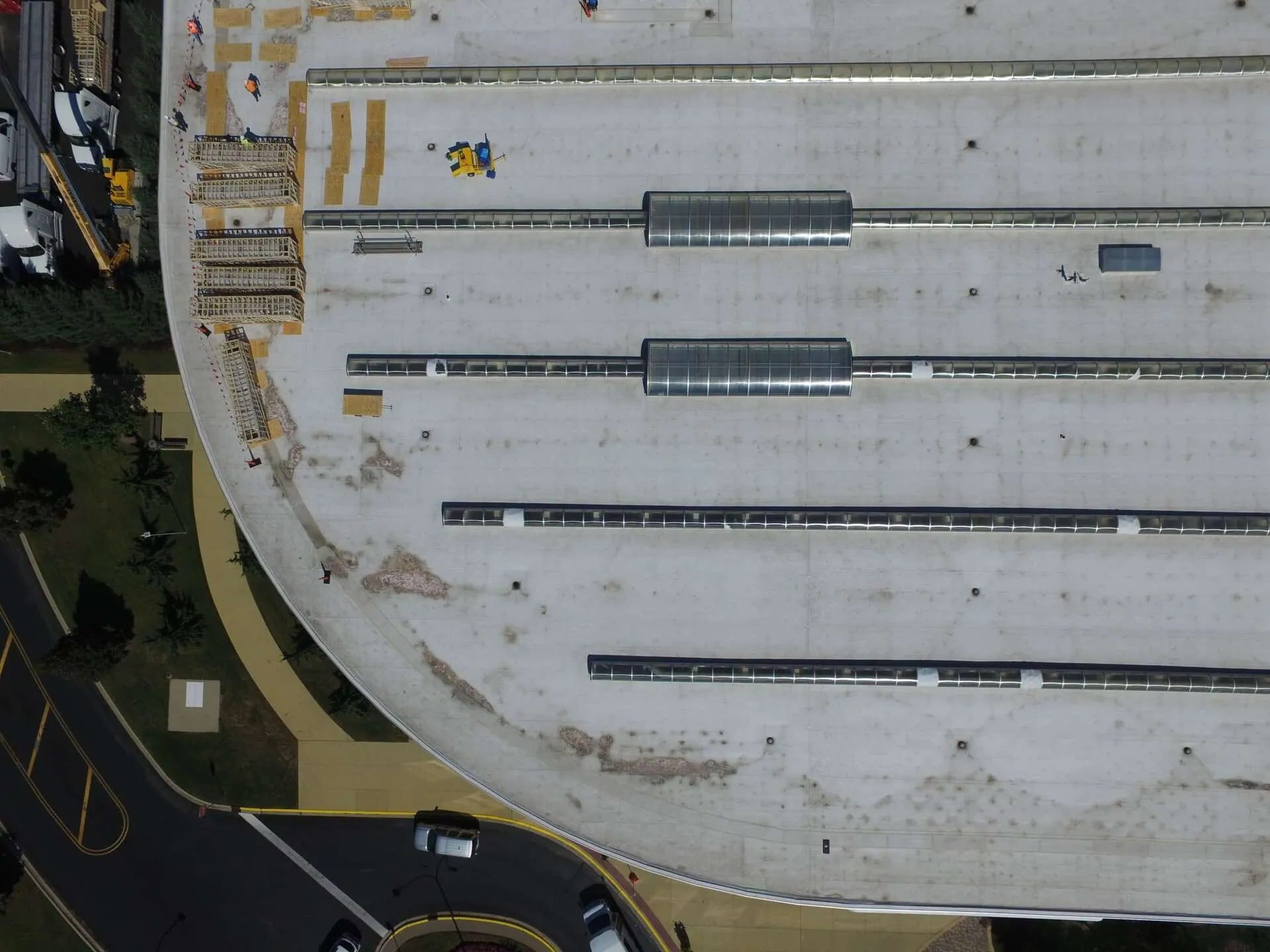 An aerial view of the roof of a building