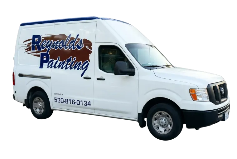 White painting company van with logo and phone number on the side