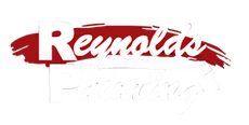 Red Reynolds logo with bold white script over red brush strokes on a white background