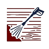 Pressure washer spraying a dirty surface, with water blasting away grime and brown residue.