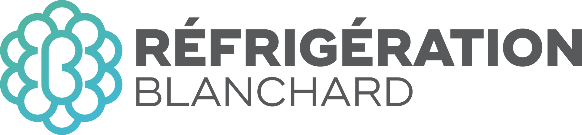 Un logo pour la réfrigération blanchard avec une fleur bleue au milieu.