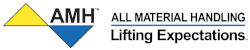 AMH logo with yellow and blue triangle icon and text “ALL MATERIAL HANDLING” and “Lifting Expectations”