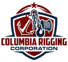 Columbia Rigging Corporation logo with red, white, and navy shield, chain, and cable spool