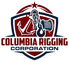Columbia Rigging Corporation logo with red, white, and navy shield, chain, and cable spool