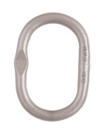 Silver oval metal chain link on a white background