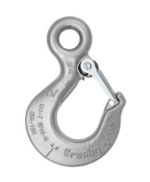 Gray metal climbing carabiner with spring gate and eyelet opening