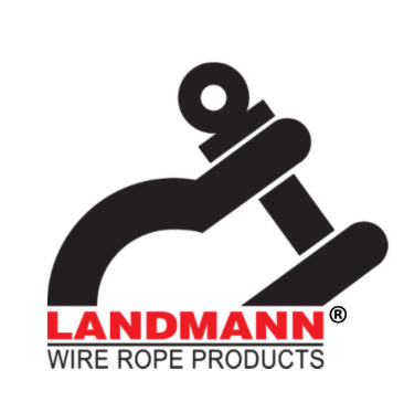 Landmann Wire Rope Products logo with black rope clamp and red and gray text