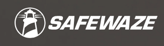 SafeWaze logo in white with a lighthouse icon on a dark background