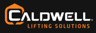 Caldwell Lifting Solutions logo in orange and white on a black background