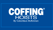 COFFING Hoists logo in white on a blue background, by Columbus McKinnon