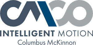Columbus McKinnon Intelligent Motion logo in blue and gray