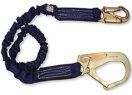 Blue braided lanyard with two gold metal clips on a white background