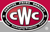CWc logo in white and red on a black oval, with “Service Pride Quality” and “Rope Packaging Products Twine” around it