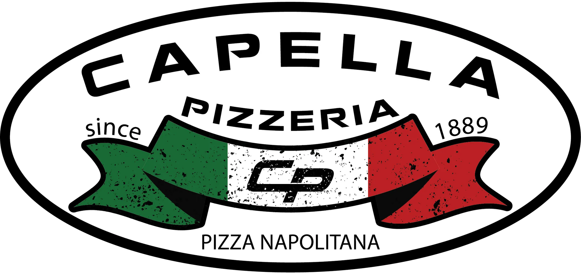 Capella Pizzeria logo with Italian flag ribbon and &ldquo;Pizza Napoletana&rdquo; text