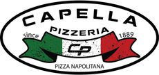 Capella Pizzeria logo with Italian flag ribbon and &ldquo;Pizza Napoletana&rdquo; text
