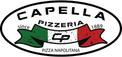 Capella Pizzeria logo with Italian flag ribbon and &ldquo;Pizza Napoletana&rdquo; text