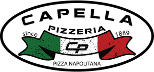Capella Pizzeria logo with Italian flag ribbon and &ldquo;Pizza Napoletana&rdquo; text