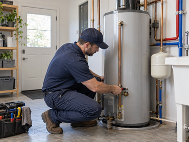 Residential plumber repairing a water heater in Lincolnton, NC