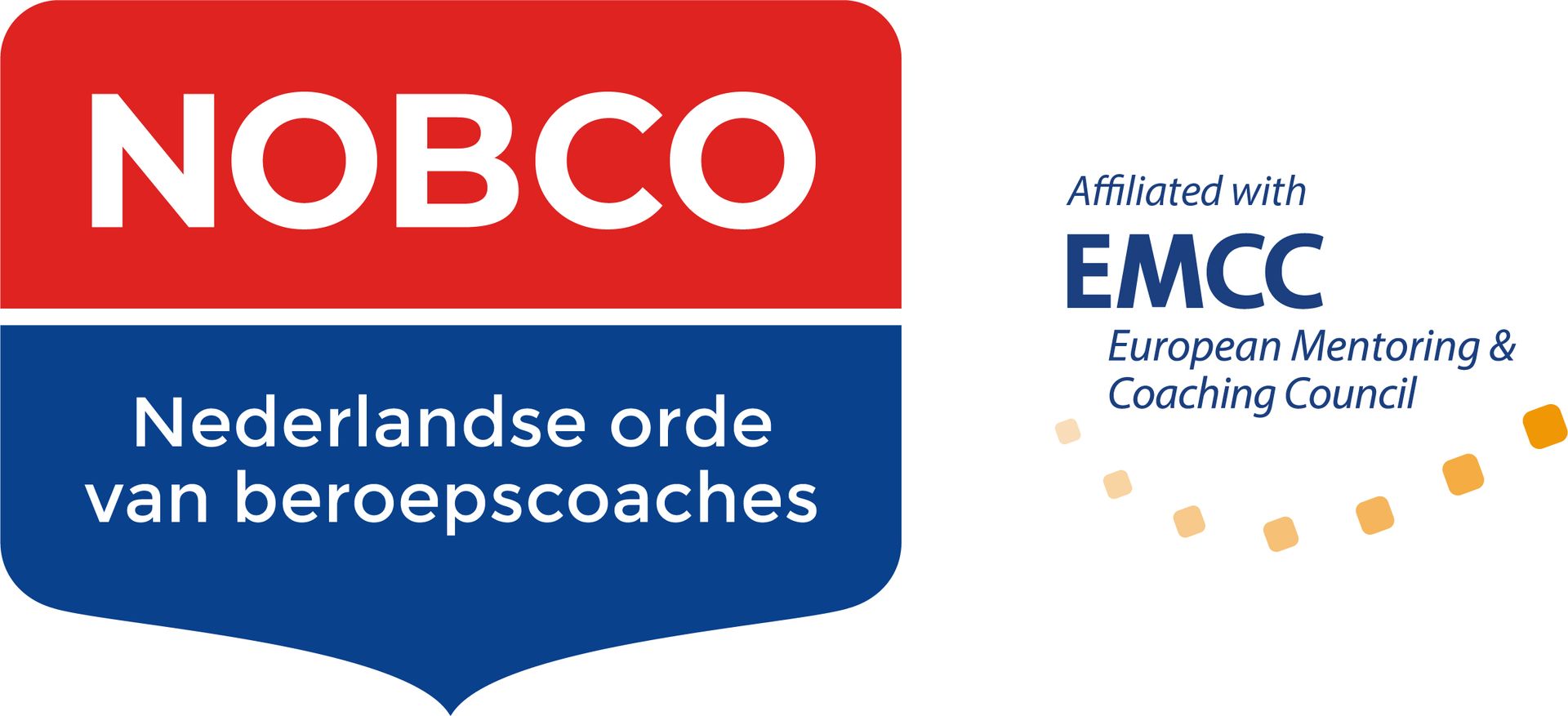 Nobco-logo in rood en blauw, met het logo 