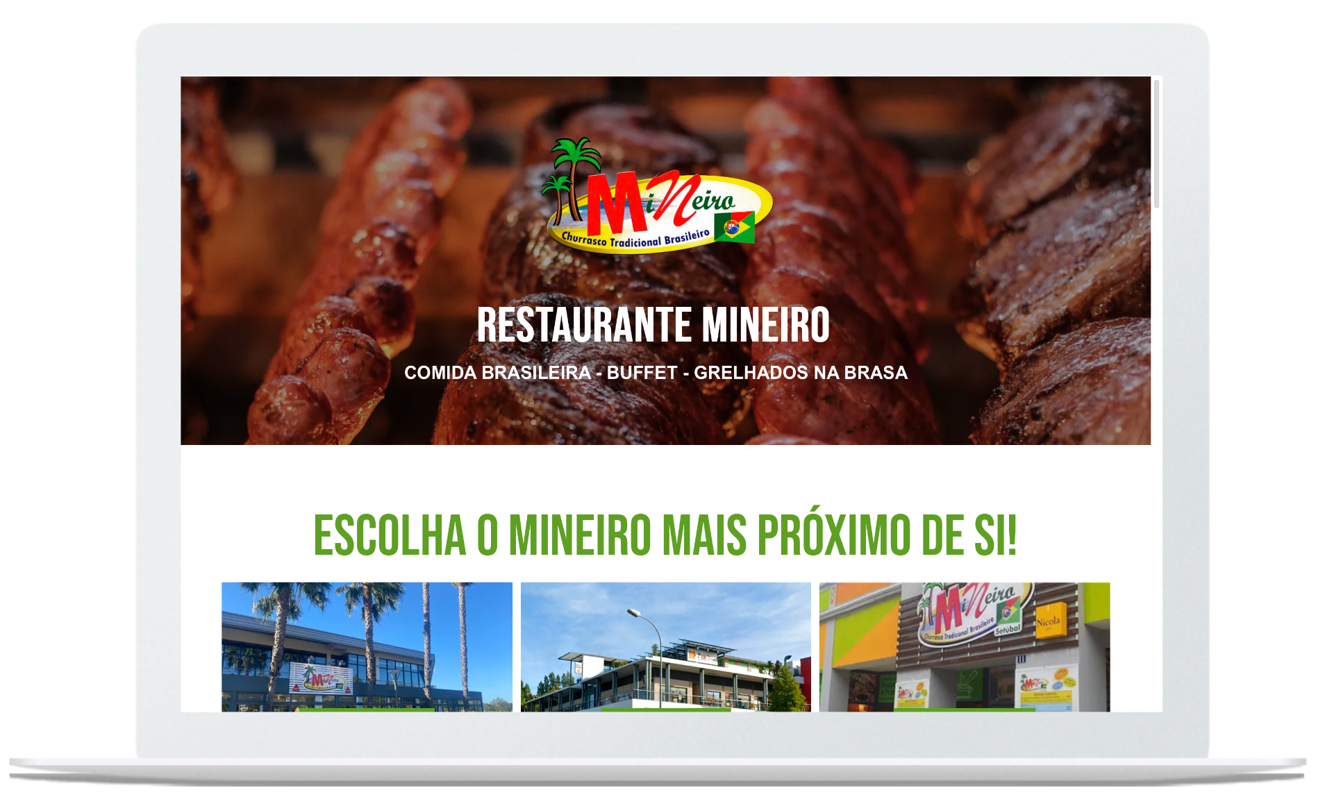 Um laptop está aberto no site de um restaurante.