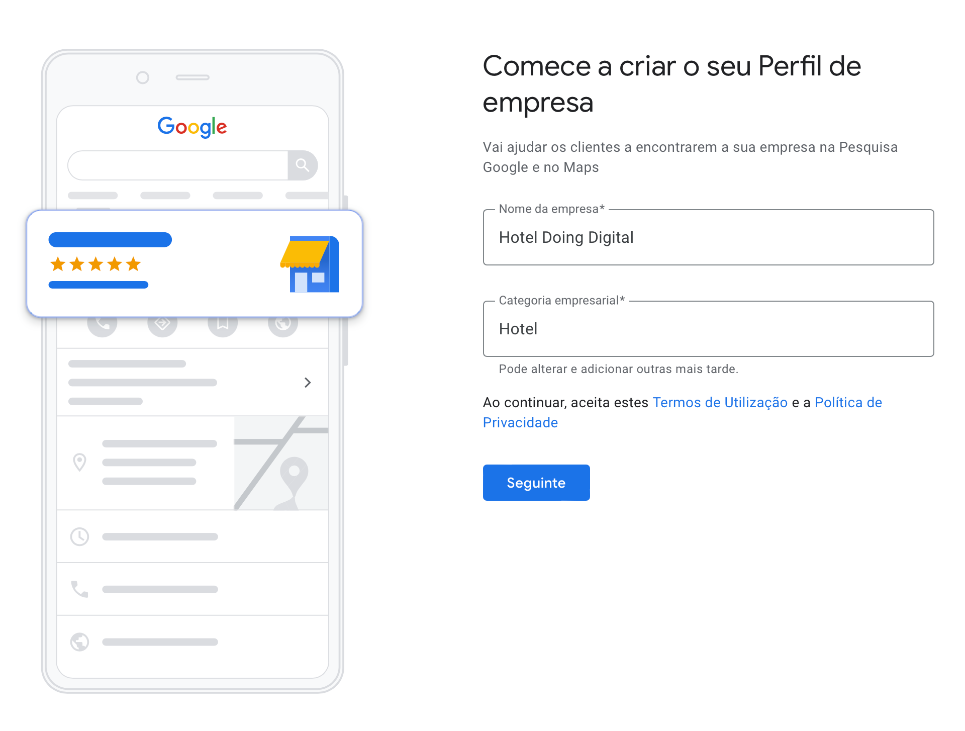 Uma captura de tela de uma página do Google em um celular.