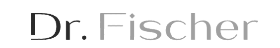 Dr. Fischer, Text in einer modernen serifenlosen Schriftart, das „Dr.“ in Schwarz und „Fischer“ in einem grauen Farbverlauf.