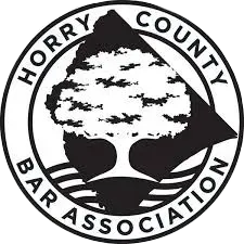 A black and white logo for Horry County Bar Association with a tree in the center.