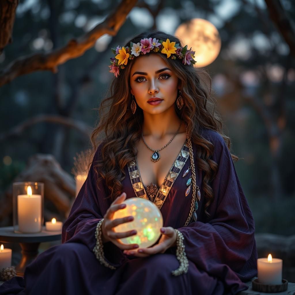Fortune teller reading a crystal ball 