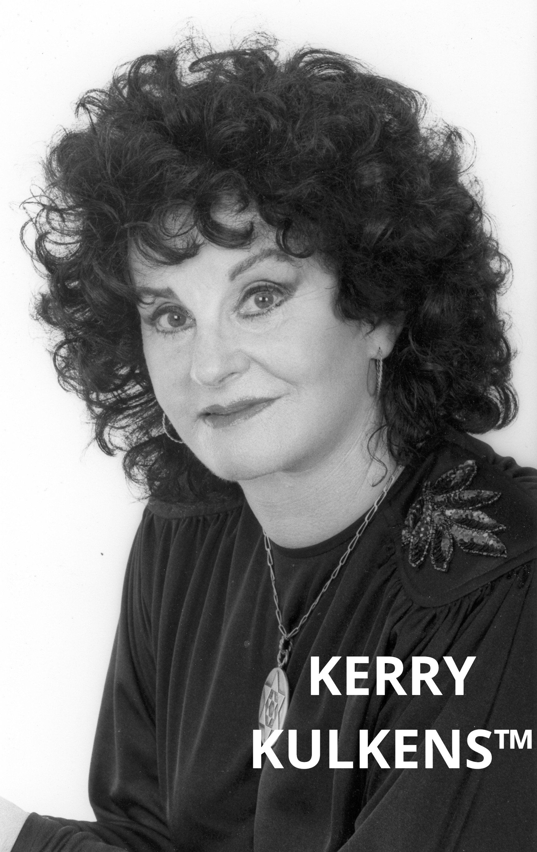 A black and white photo of a woman named kerry kulkens