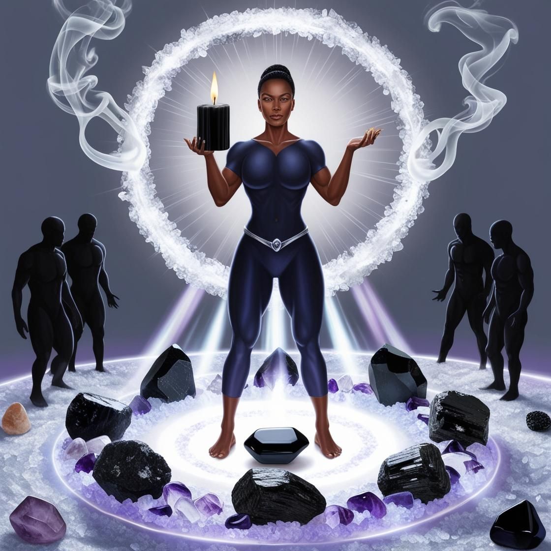 A woman stands in a circle holding a candle