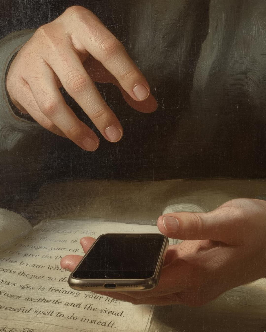 Hands interacting with a smartphone above a handwritten letter.