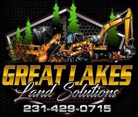 Great Lakes Land Solutions logo with excavators, trees, and phone number 231-429-0715