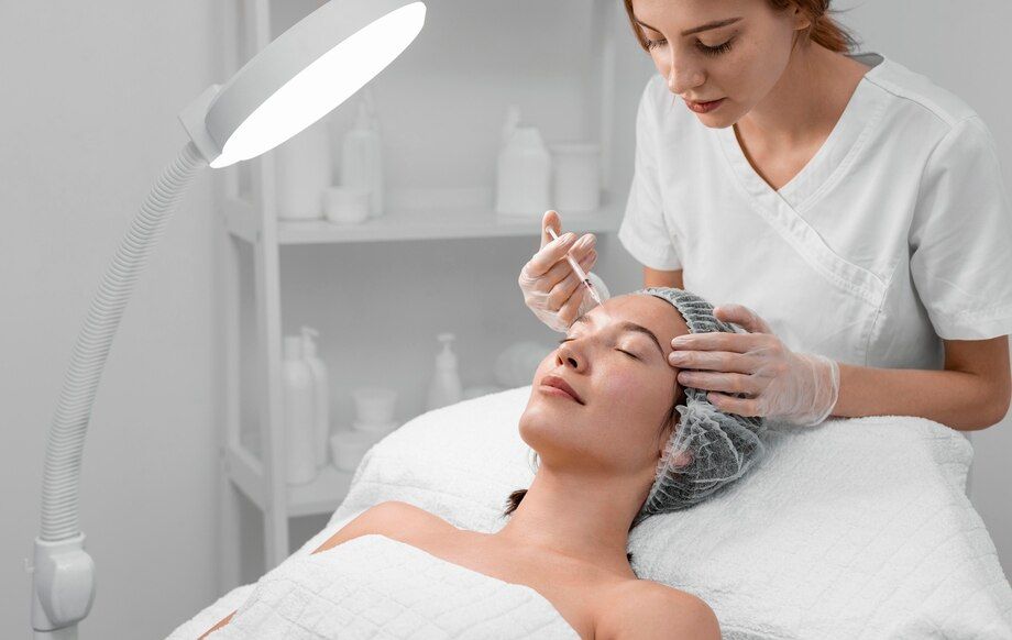 a woman is getting a facial treatment at a beauty salon .