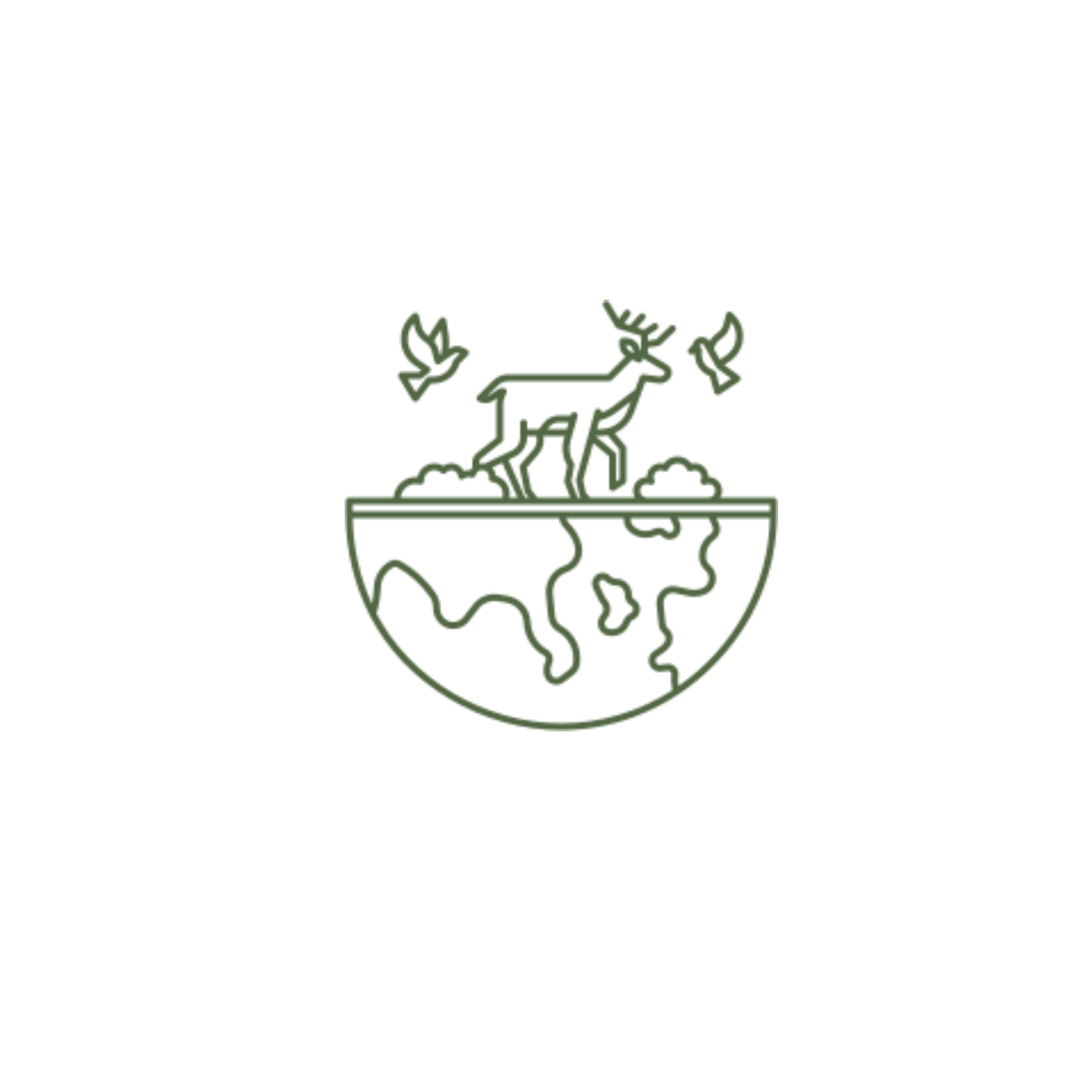 Deer and birds on top of half a globe, promoting nature and environmentalism.