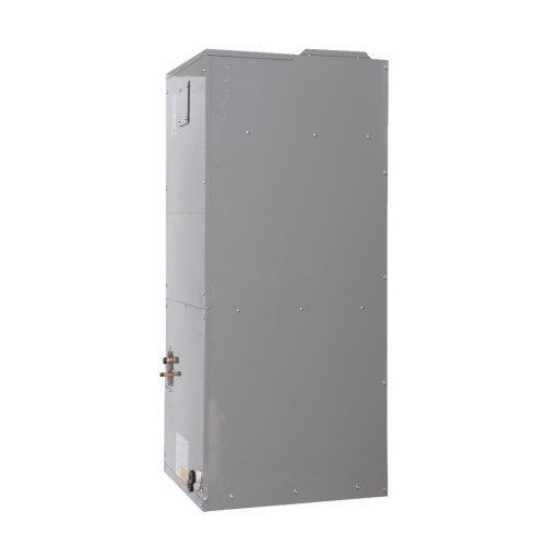 A picture of a gray air conditioner on a white background.