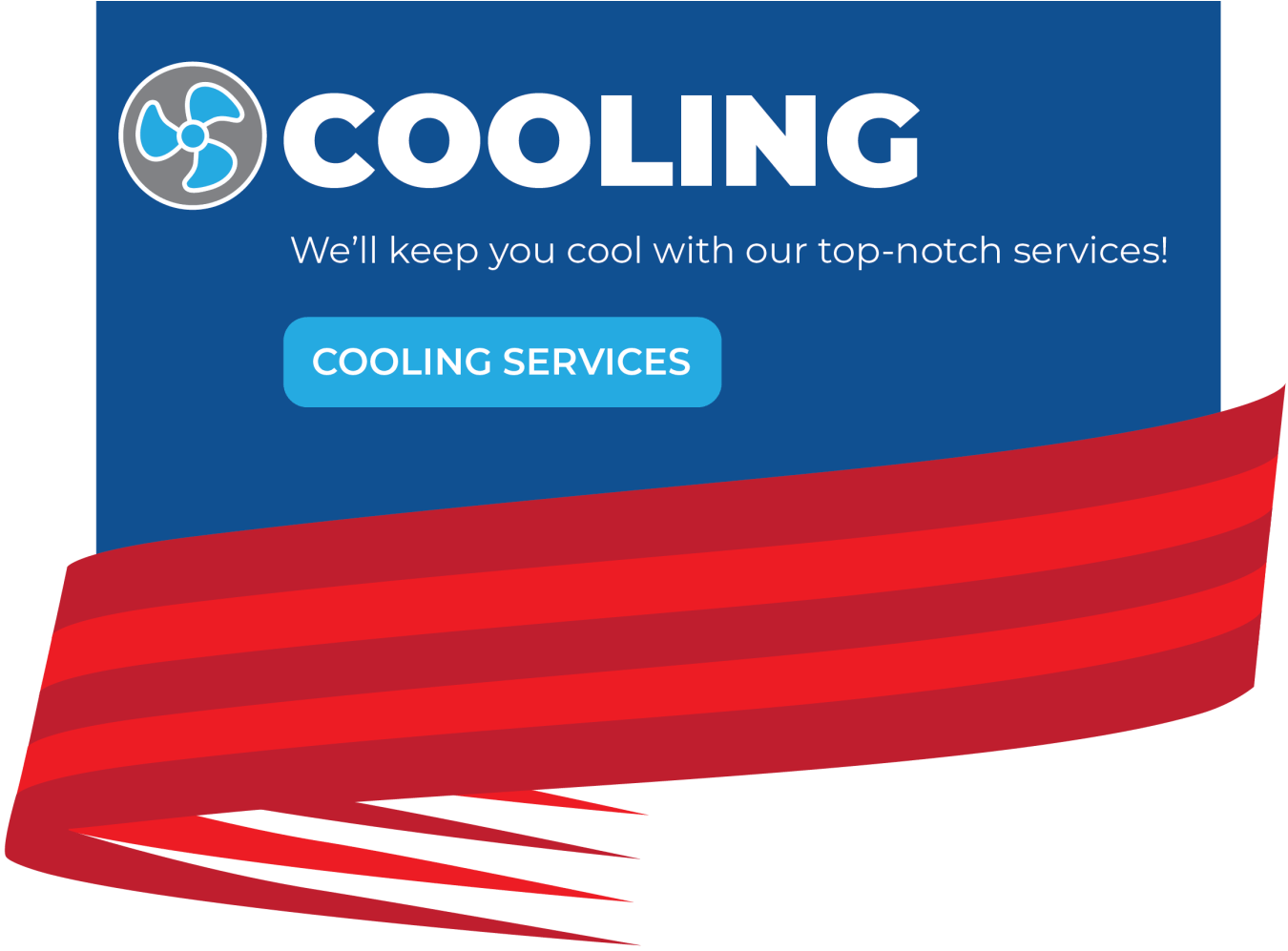 A blue and red advertisement for cooling services.