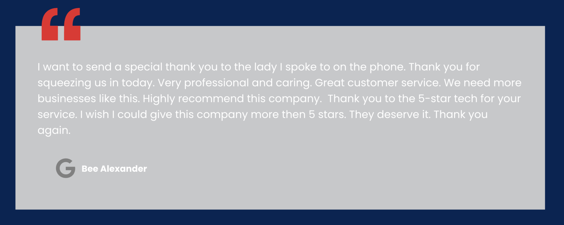 A screenshot of a google review with a quote on it.