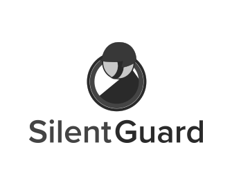 A black and white logo for silent guard