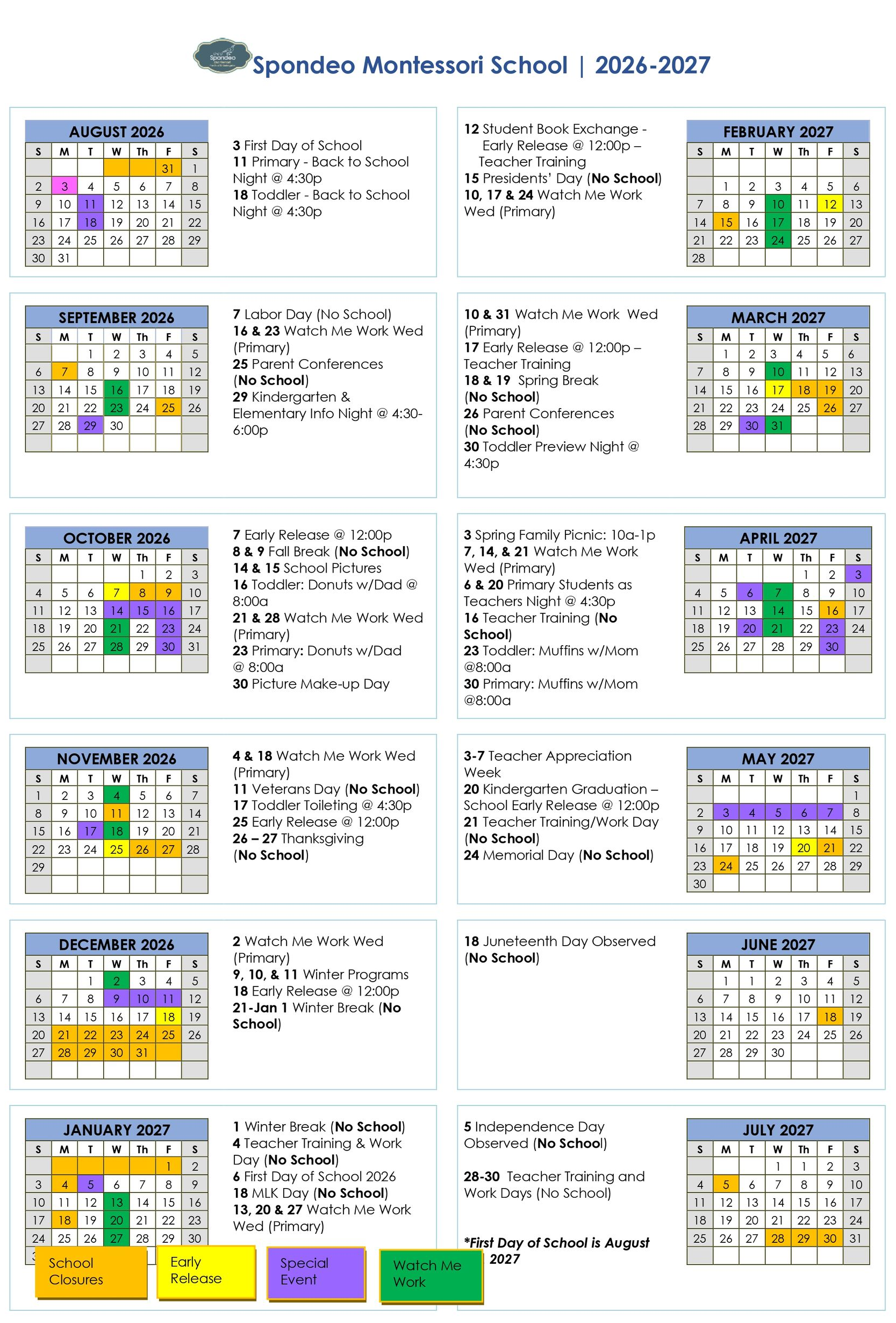 2025 - 2026 School Calendar