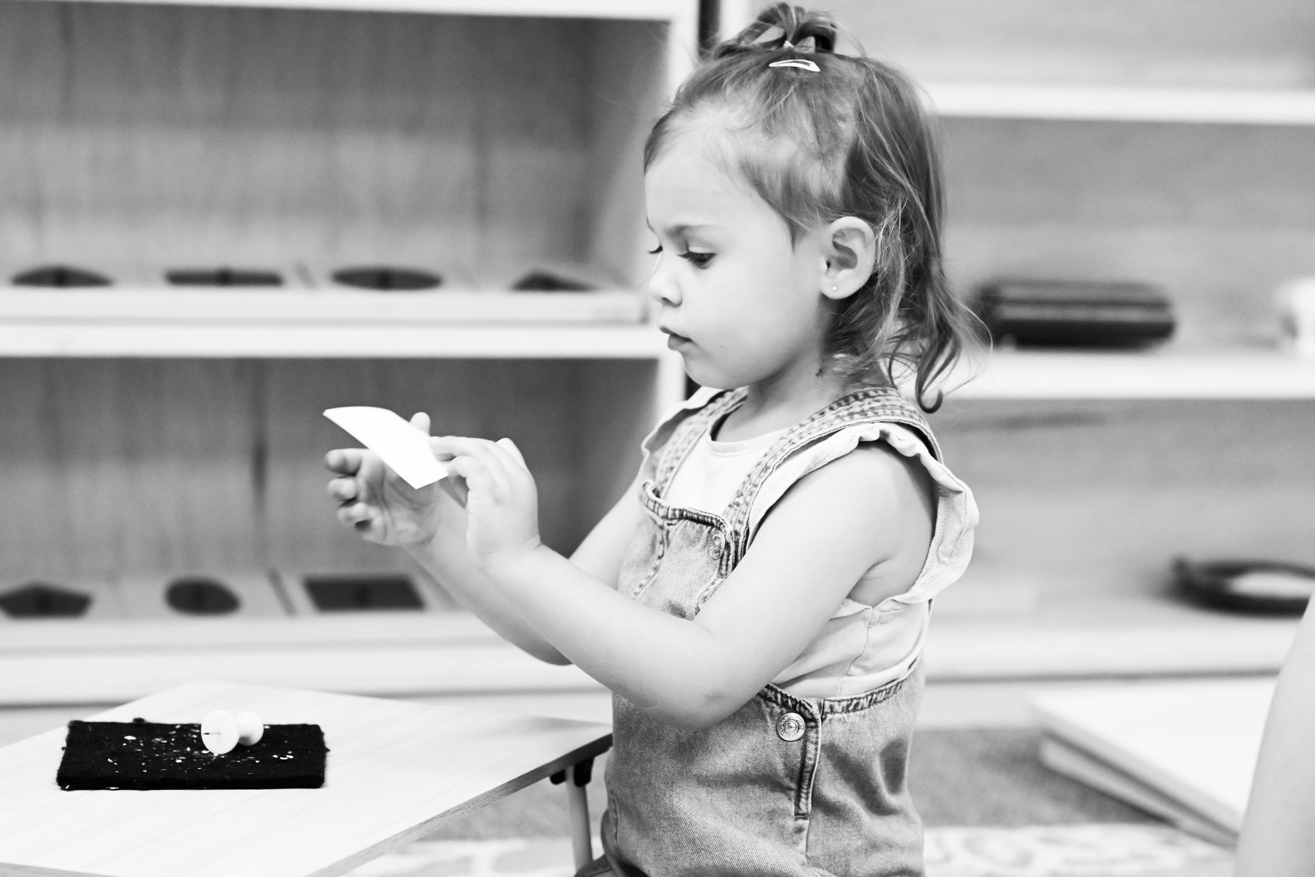 Montessori child working in the classroom