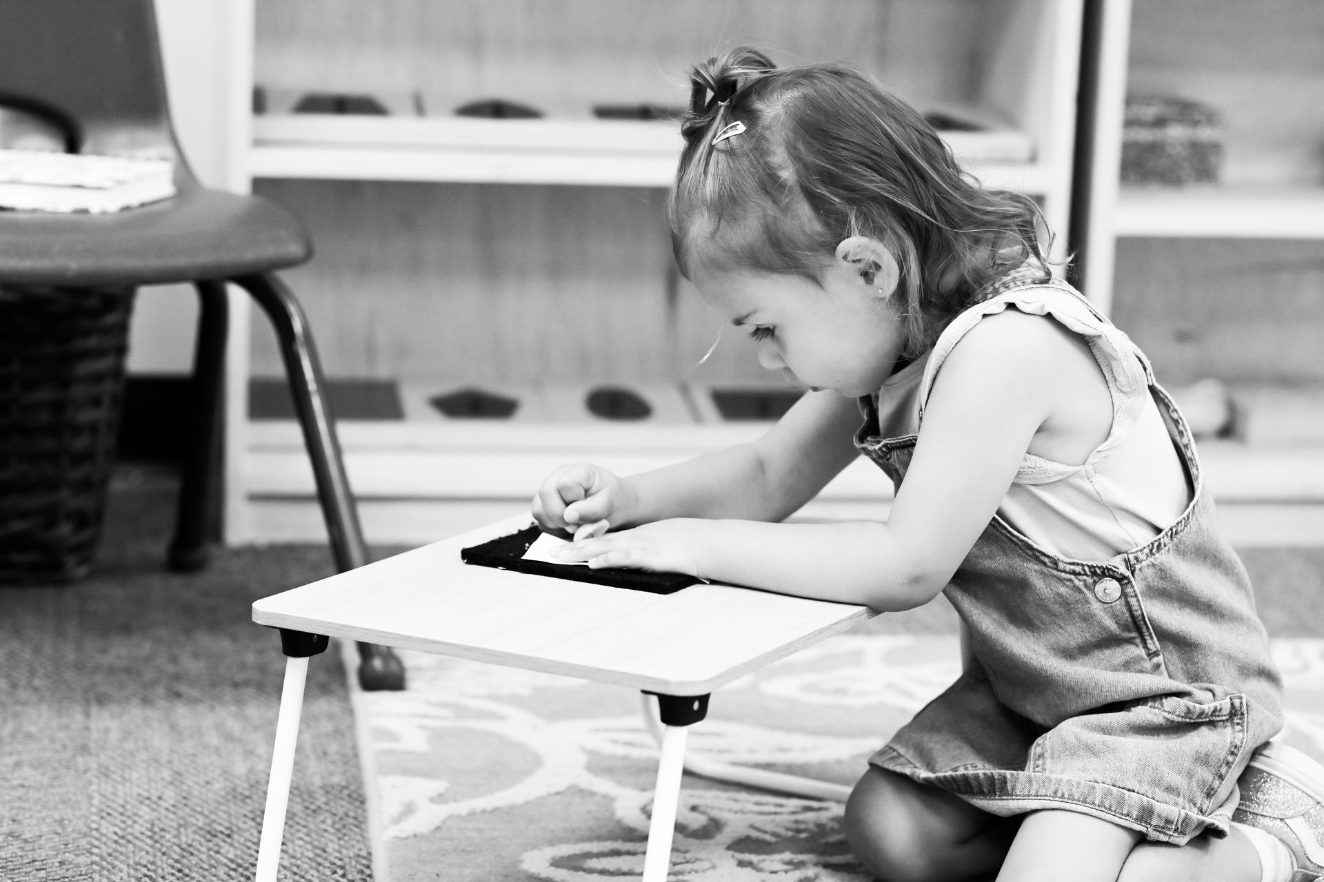 Montessori child working in the classroom