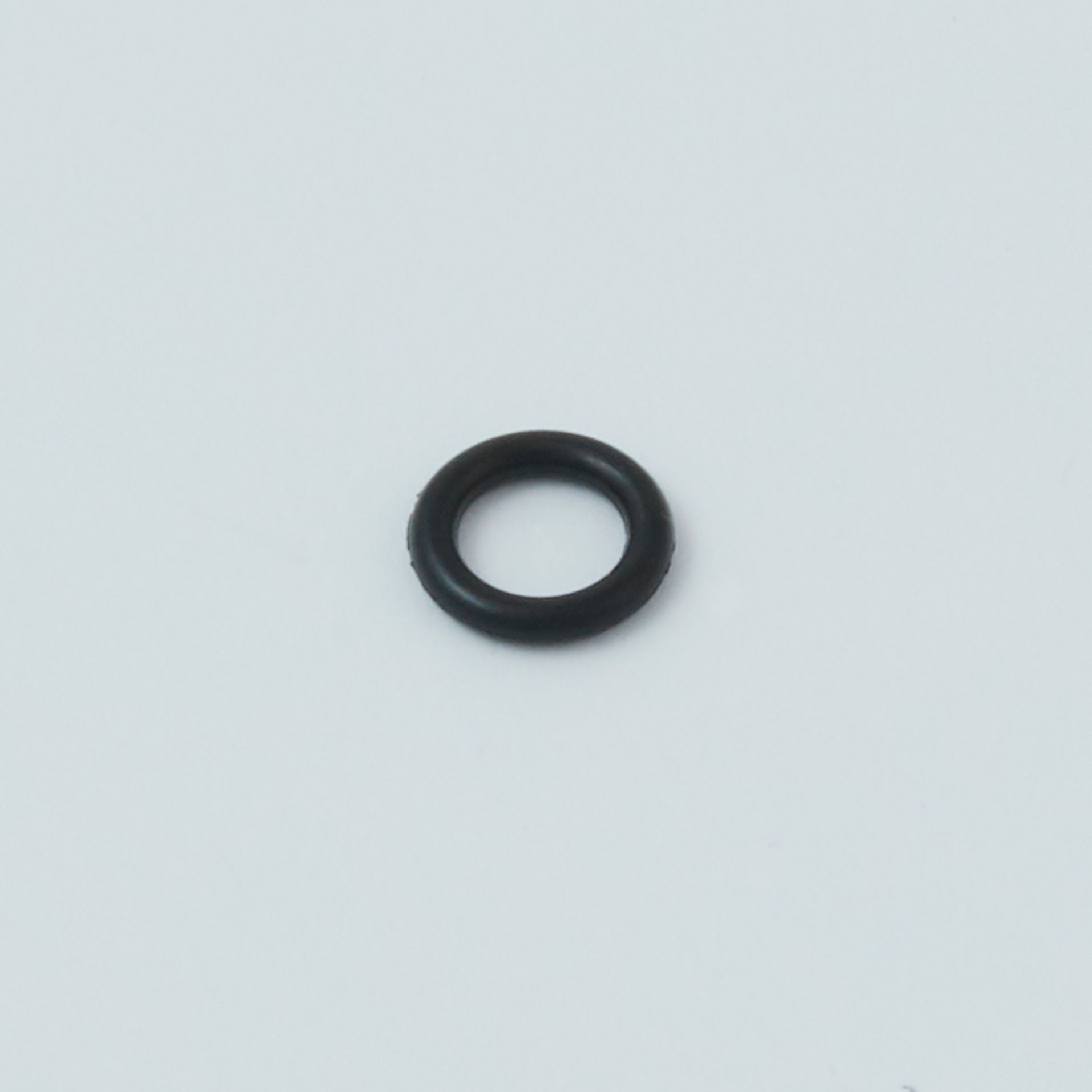 Black rubber O-ring on a light gray background